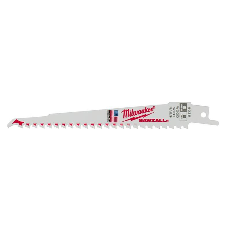 Milwaukee 6 pulgadas 5 TPI hojas de sierra alternativa Sawzall de corte de madera de fino calibre (paquete de 50) - 48-01-6035