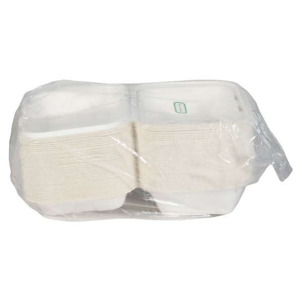 Pactiv Evergreen EarthChoice PFAS Free Compostable Hinged Lid Container, 9 x 6 x 3, Natural, Sugarcane, 150PK - YMCH0089PFFR