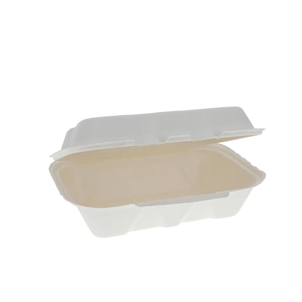 Pactiv Evergreen EarthChoice PFAS Free Compostable Hinged Lid Container, 9 x 6 x 3, Natural, Sugarcane, 150PK - YMCH0089PFFR