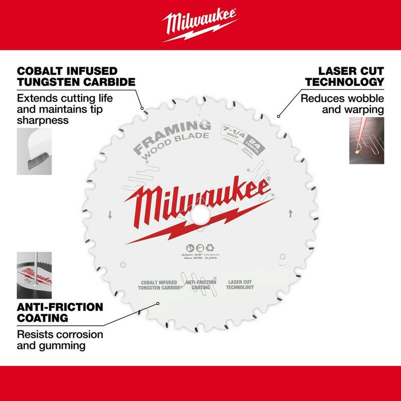 Milwaukee Hoja de sierra circular para armazones de 7-1/4 pulgadas y 24 dientes (paquete de 6) - 48-40-0722-48-40-0722-48-40-0722