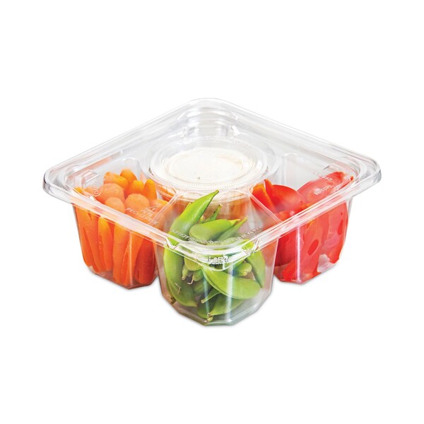 Dart TamperGuard Snack Boxes, 3-Compartment, 6.3 x 6.3 x 2.6, Clear, Plastic, 300PK - SBTG3W