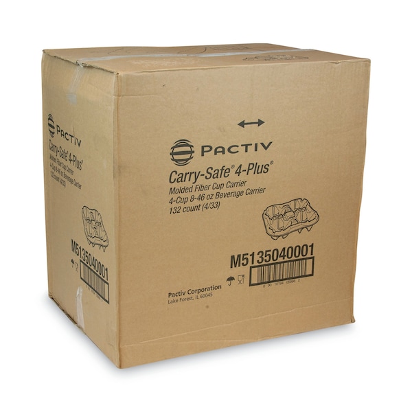 Pactiv Evergreen EarthChoice Four-Cup Carrier, 8 oz to 46 oz, Four Cups, Natural, PK132 - M5135040001