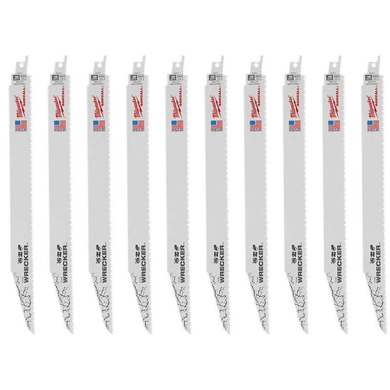 Sierra de sable demoledora Milwaukee de 12 pulgadas con 7/11 dientes por pulgada para corte de varios materiales (paquete de 10 cuchillas) - 48-00-5711-10X