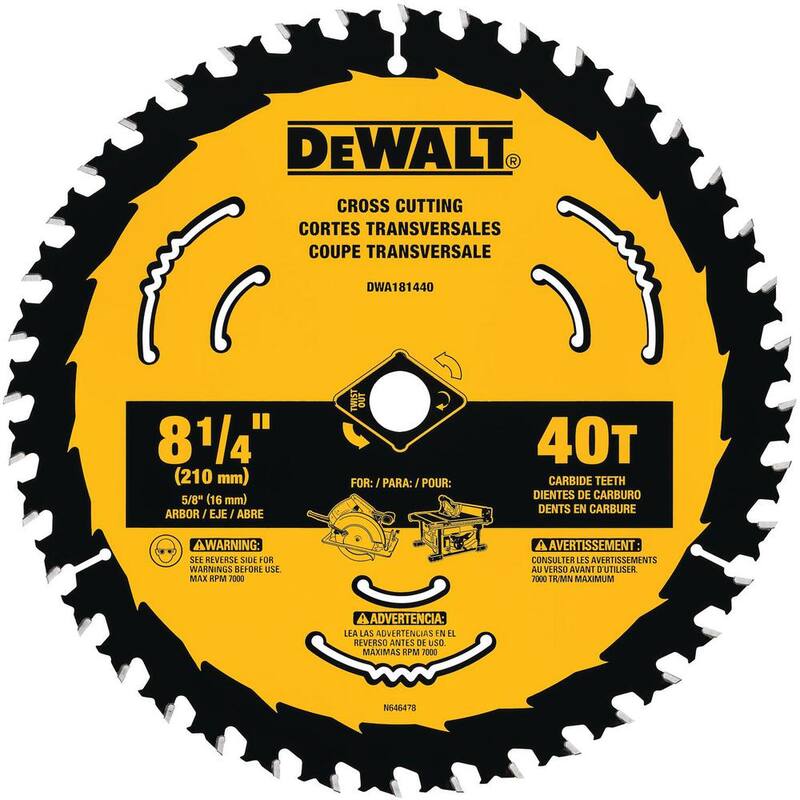 Hoja de sierra circular DEWALT de 8-1/4 pulgadas y 40 dientes - DWA181440