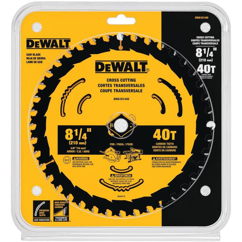 Hoja de sierra circular DEWALT de 8-1/4 pulgadas y 40 dientes - DWA181440