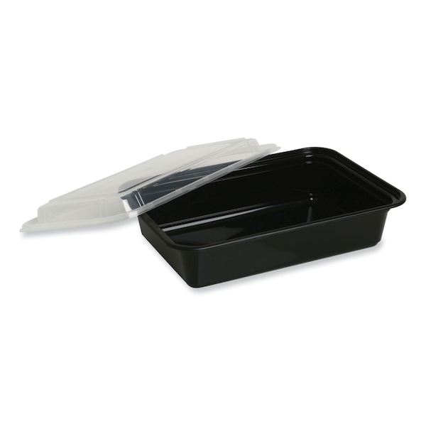 Gen Food Container, 32 oz, 8.81 x 6.02 x 2.24, Black/Clear, Plastic, 150PK - FCPP-BC-32RECT
