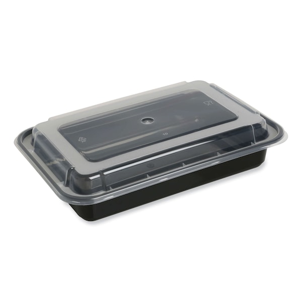 Gen Food Container, 32 oz, 8.81 x 6.02 x 2.24, Black/Clear, Plastic, 150PK - FCPP-BC-32RECT