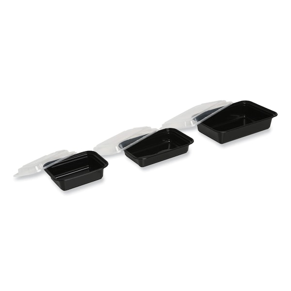 Gen Food Container, 32 oz, 8.81 x 6.02 x 2.24, Black/Clear, Plastic, 150PK - FCPP-BC-32RECT