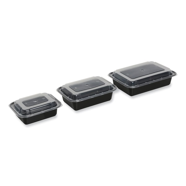 Gen Food Container, 32 oz, 8.81 x 6.02 x 2.24, Black/Clear, Plastic, 150PK - FCPP-BC-32RECT