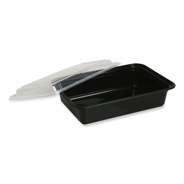 Gen Food Container, 38 oz, 8.81 x 6.02 x 2.48, Black/Clear, Plastic, 150PK - FCPP-BC-38RECT