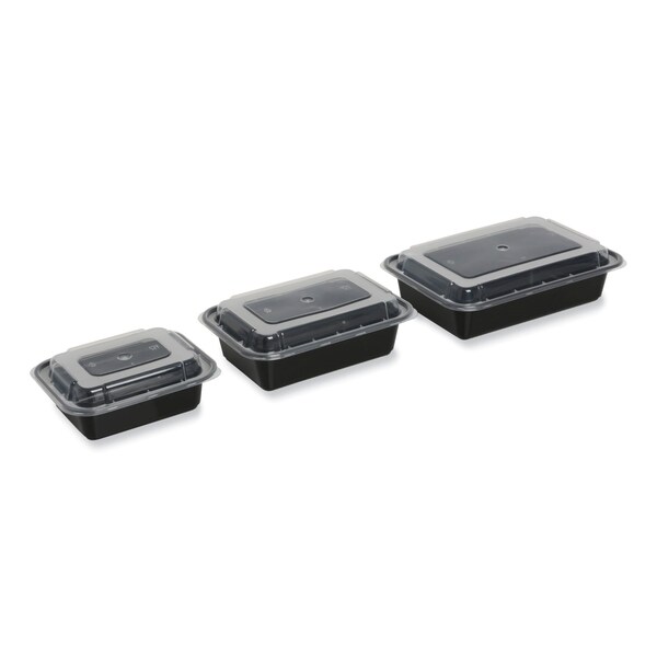 Gen Food Container, 38 oz, 8.81 x 6.02 x 2.48, Black/Clear, Plastic, 150PK - FCPP-BC-38RECT