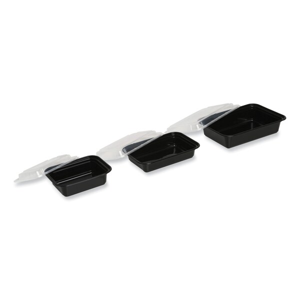 Gen Food Container, 38 oz, 8.81 x 6.02 x 2.48, Black/Clear, Plastic, 150PK - FCPP-BC-38RECT