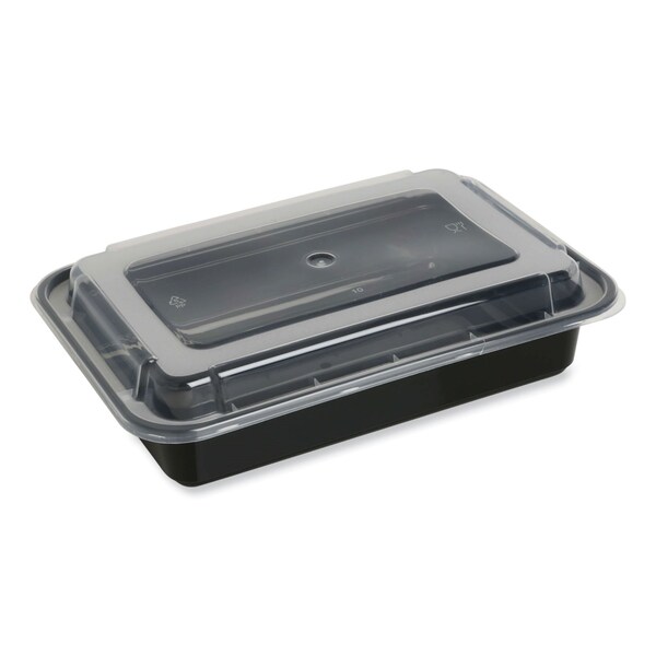 Gen Food Container, 38 oz, 8.81 x 6.02 x 2.48, Black/Clear, Plastic, 150PK - FCPP-BC-38RECT