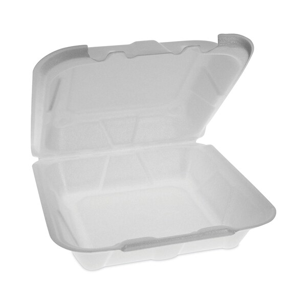 Pactiv Foam Hinge Lid Container, Dual Tab Lock, 8.42x8.15x3, 1-Cmp, Wt, PK150 - YTD18801ECON