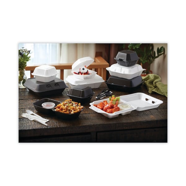 Pactiv Foam Hinge Lid Container, Dual Tab Lock, 8.42x8.15x3, 1-Cmp, Wt, PK150 - YTD18801ECON