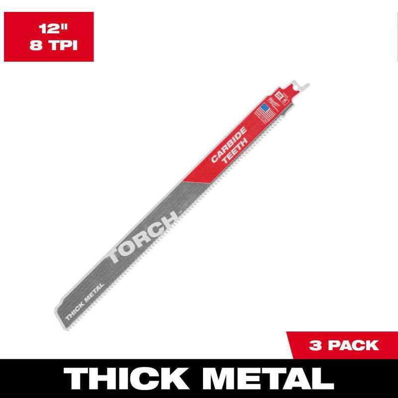 Hoja de sierra alternativa Milwaukee TORCH de 12 pulgadas y 8 TPI con dientes de carburo para cortar metal grueso (paquete de 5) - 48-00-5503