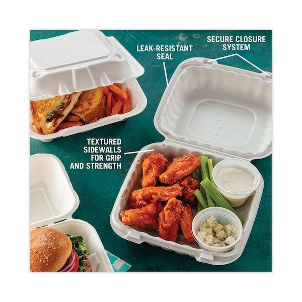 Pactiv Evergreen EarthChoice SmartLock Microwavable Hinged Lid Containers, 8.31 x 8.35 x 3.1, White, PK200 - YCN808010000