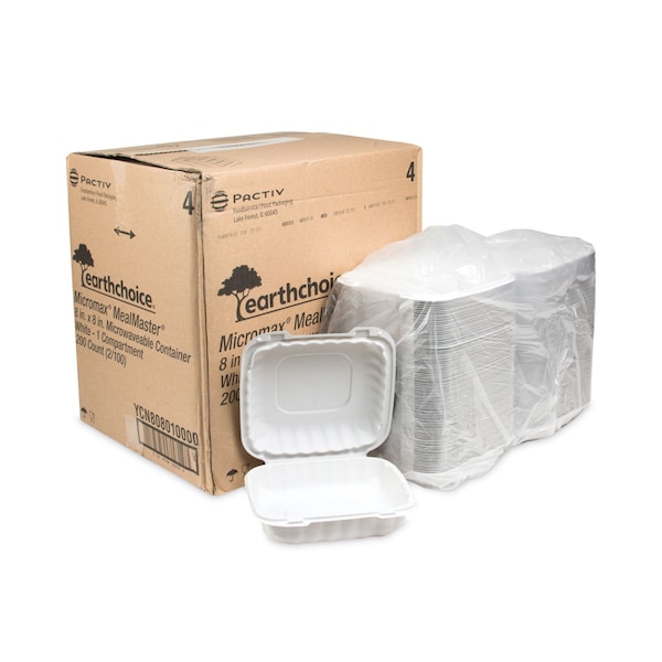 Pactiv Evergreen EarthChoice SmartLock Microwavable Hinged Lid Containers, 8.31 x 8.35 x 3.1, White, PK200 - YCN808010000
