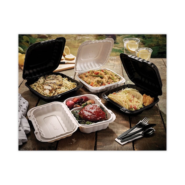 Pactiv Evergreen EarthChoice SmartLock Microwavable Hinged Lid Containers, 8.31 x 8.35 x 3.1, White, PK200 - YCN808010000