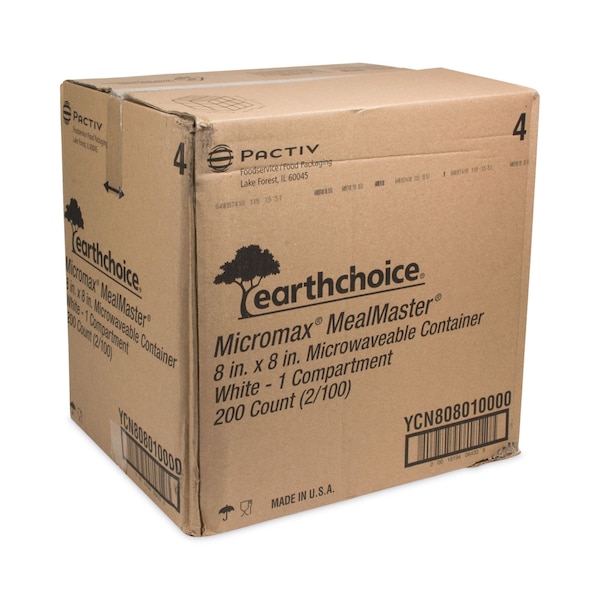 Pactiv Evergreen EarthChoice SmartLock Microwavable Hinged Lid Containers, 8.31 x 8.35 x 3.1, White, PK200 - YCN808010000