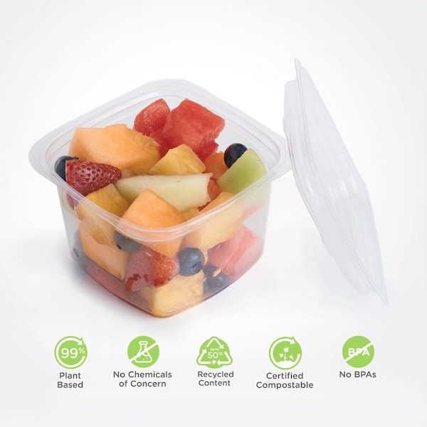 Good Natured Products Lid For 8, 12, 16 And 24 Oz. Deli Containers, Crystal Clear, Pla, 675/Case, 675Pk - BDV09004