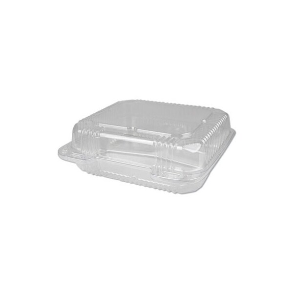 Durable Packaging PLASTIC CLEAR HINGED CONTAINERS, 8 X 8, 3-COMPARTMENT, 5 OZ; 5 OZ; 15 OZ, CLEAR, 250PK - PXT833