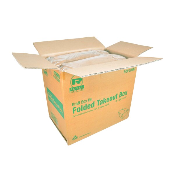 Amercareroyal Royal 6x4.75x2.5 No 8 Kraft Folded Takeout Box, PK300 - FTB8N