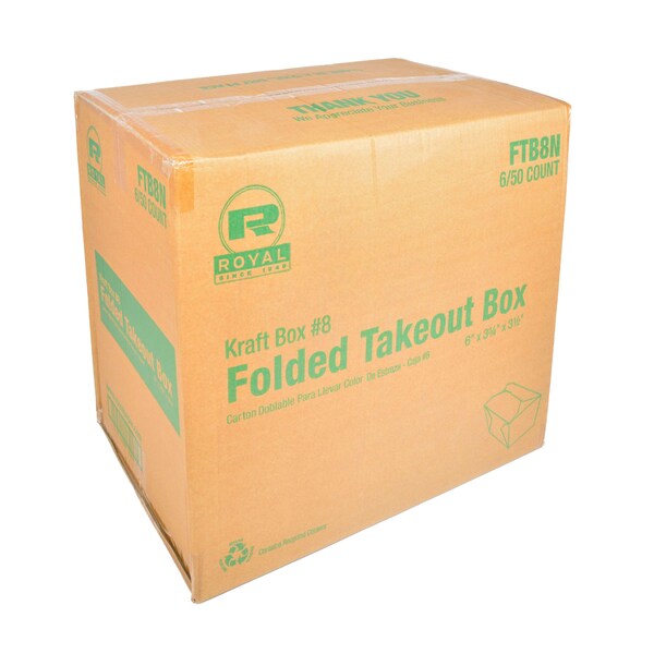Amercareroyal Royal 6x4.75x2.5 No 8 Kraft Folded Takeout Box, PK300 - FTB8N