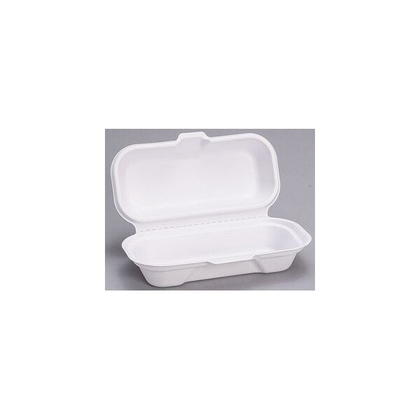 Genpak Compostable Hot Dog Container Natural White 7.4 in. x 3.8 in. x 2.25 in., 100PK - HF211