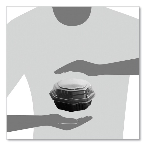 Solo OctaView Hinged-Lid Hot Food Containers, 6.3 x 3.1 x 1.5, Black/Clear, Plastic, 200PK - 806011-PP94