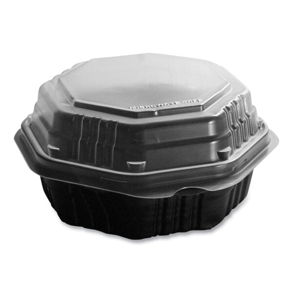 Solo OctaView Hinged-Lid Hot Food Containers, 6.3 x 3.1 x 1.5, Black/Clear, Plastic, 200PK - 806011-PP94