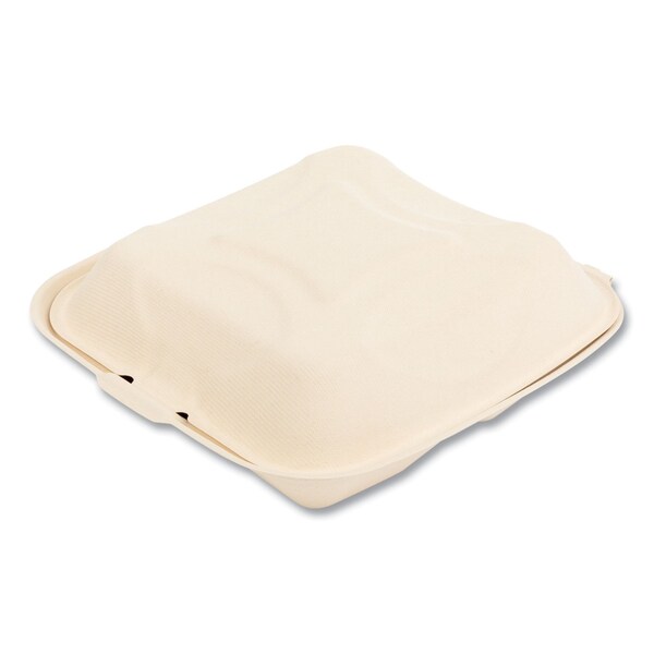 Boardwalk Bagasse PFAS-Free Food Containers, 3-Compartment, 9 x 1.93 x 9, White, Bamboo/Sugarcane, 200PK - HL-93BW-NPFA