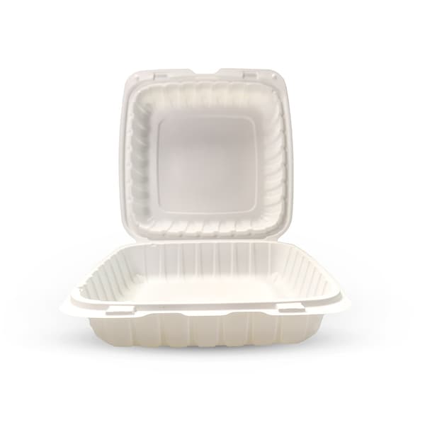 Empress Earth Hinged Container Mineral Filled PP 9 in. x 9 in. x 3 in. Natural 1-Compartment, 25PK - EPPHL-91