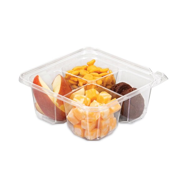 Dart TamperGuard Snack Boxes, 4-Compartment, 6.3 x 6.3 x 2.6, Clear, Plastic, 300PK - SBTG4