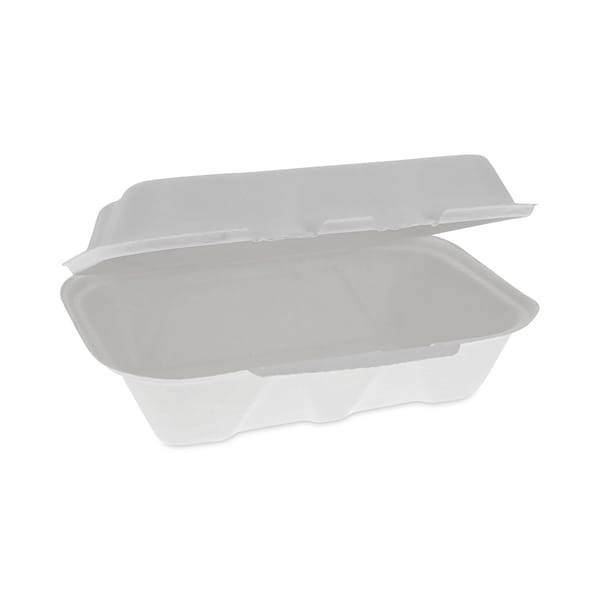 Pactiv Bagasse Hinged Lid Container, 9.1 x 6.1 x 3.3, 1-Comp, Natural, PK150 - YMCH00890001