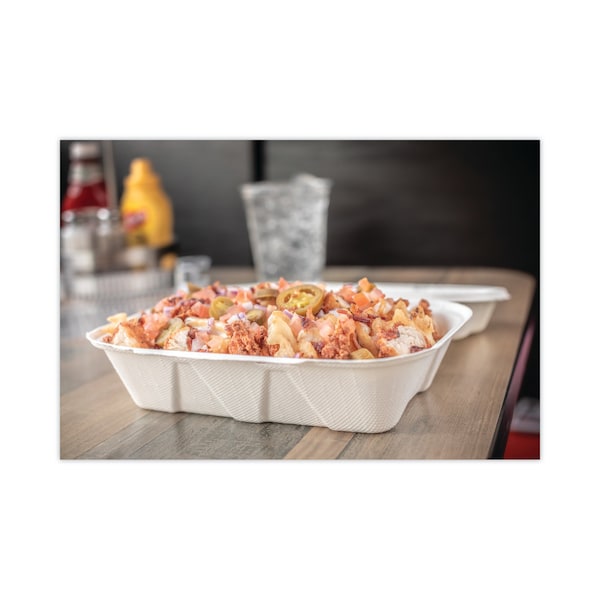 Pactiv Bagasse Hinged Lid Container, 9.1 x 6.1 x 3.3, 1-Comp, Natural, PK150 - YMCH00890001