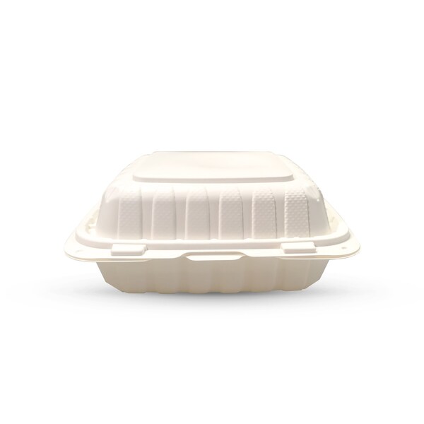 Empress Earth Hinged Container Mineral Filled PP 8 in. x 8 in. x 3 in. Natural 1-Compartment, 25PK - EPPHL-81