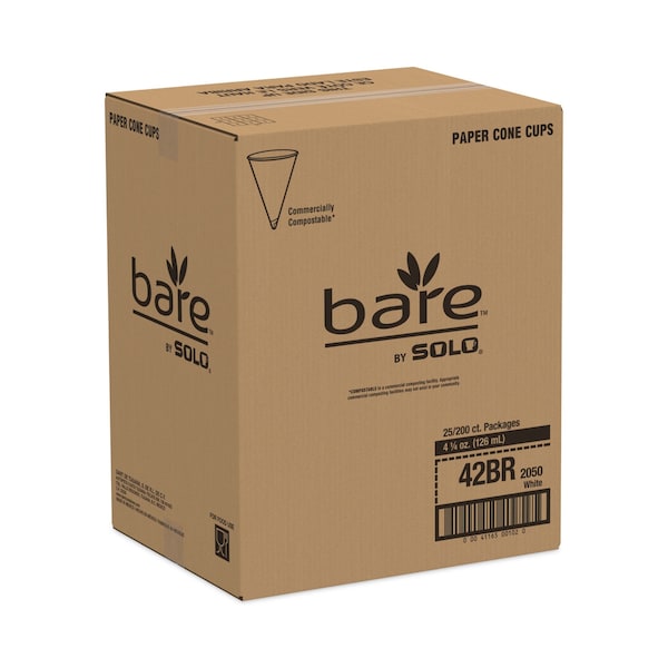Dart Bare Eco-Forward Treated Paper Cone Cups, 4.25 oz, White, PK5000 - SCC 42BR