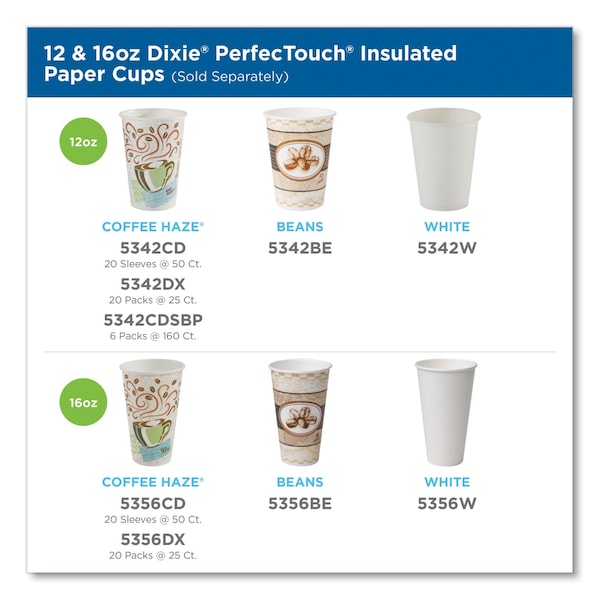 Dixie PerfecTouch Paper Hot Cups, 12oz, Coffee Haze, PK160 - 5342CDSBP