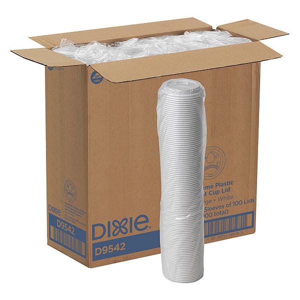Dixie Lid for 12 to 20 oz. Hot Cup, Dome, Sip Through, White, Pk1000 - D9542