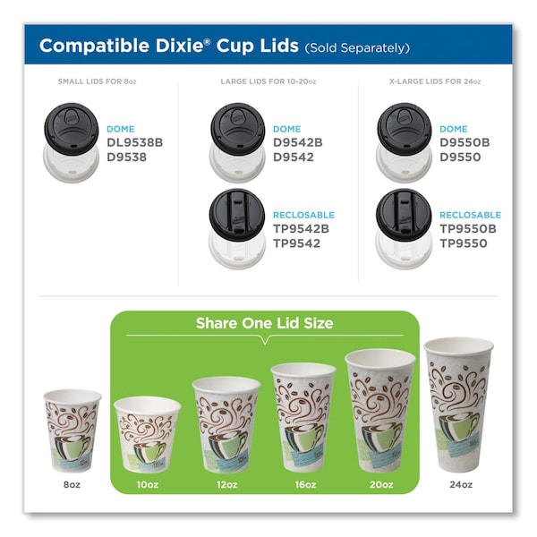 Dixie Hot Cups, Paper, 10oz, Coffee Dreams Design, PK500 - 5310DX