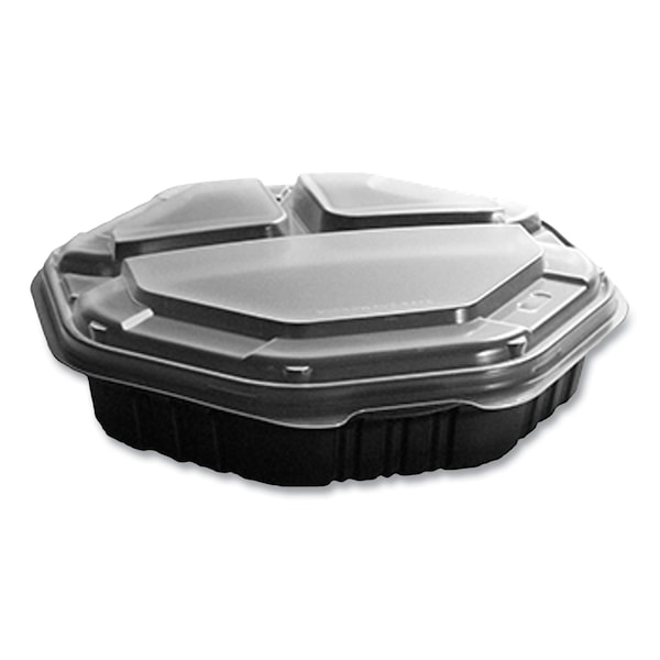 Solo OctaView Hinged-Lid Hot Food Containers, 3-Compartment, 38 oz, Black/Clear, Plastic, 100PK - 809014-PP94