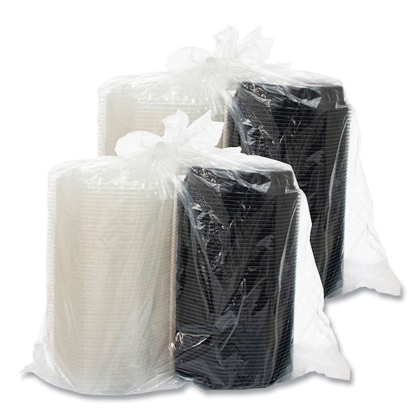 Solo OctaView Hinged-Lid Hot Food Containers, 3-Compartment, 38 oz, Black/Clear, Plastic, 100PK - 809014-PP94