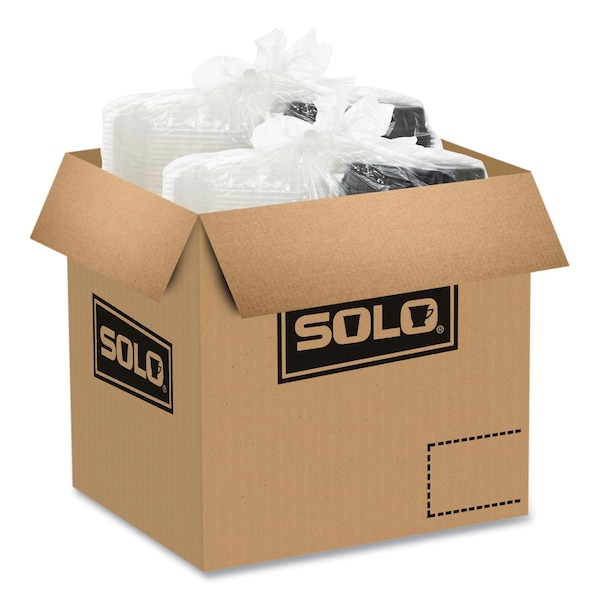 Solo OctaView Hinged-Lid Hot Food Containers, 3-Compartment, 38 oz, Black/Clear, Plastic, 100PK - 809014-PP94
