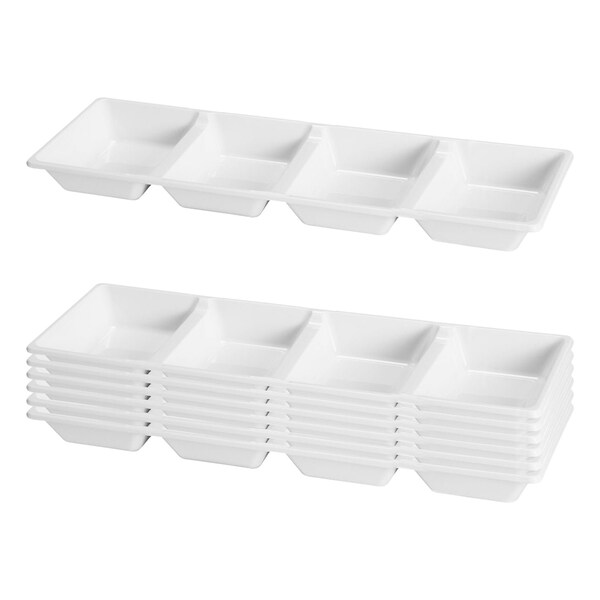 Smarty Had A Party 16" x 5" White 4-Section Rectangular Disposable Plastic Trays (24 Trays), 24PK - 2664-CASE