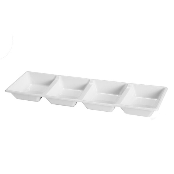 Smarty Had A Party 16" x 5" White 4-Section Rectangular Disposable Plastic Trays (24 Trays), 24PK - 2664-CASE