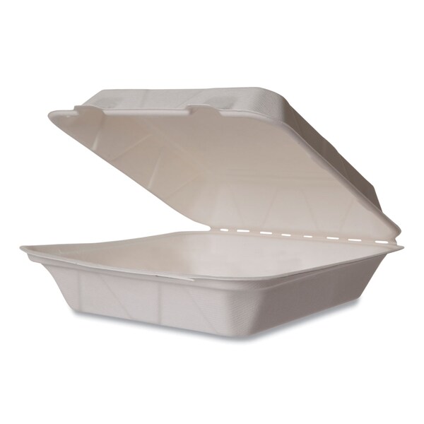 Vegware White Molded Fiber Clamshell Containers, 9 x 18 x 2, White, Sugarcane, PK200 - WHBRG-9 HW