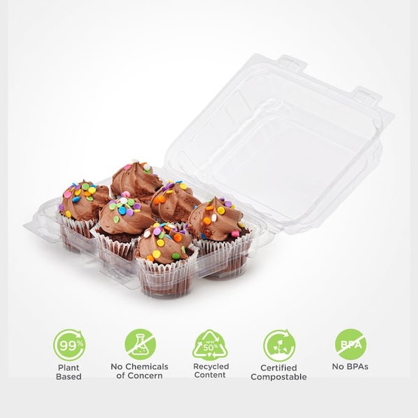 Good Natured Products 6-Pack 2.25 in. Mini Cupcake & Muffin Package, Crystal Clear, Pla, 250/Case, 250Pk - BXX00096