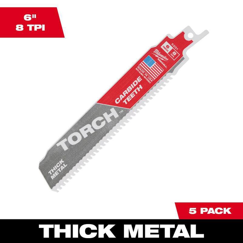 Milwaukee 6 in. 8 TPI TORCH Dientes de carburo hoja de sierra alternativa para corte de metal grueso (paquete de 5) - 48-00-5501