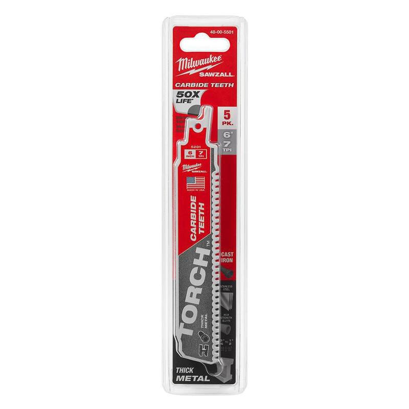 Milwaukee 6 in. 8 TPI TORCH Dientes de carburo hoja de sierra alternativa para corte de metal grueso (paquete de 5) - 48-00-5501